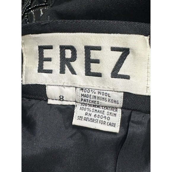 Vintage EREZ Black Wool Pencil Skirt Long with Back Slit Size 8 Beaded Leather - Picture 3 of 5